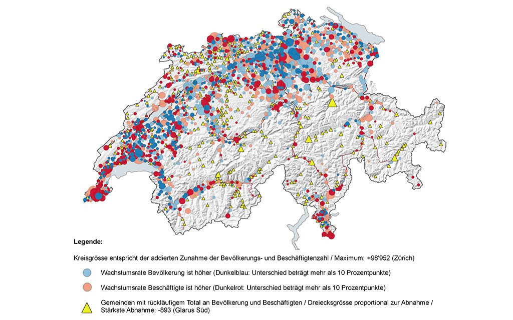 Räumliche Unterschiede der Bevölkerungs- und Beschäftigungsentwicklung