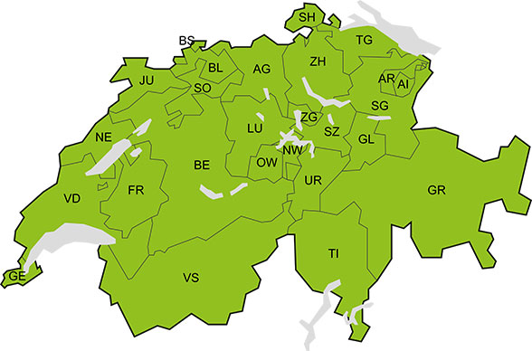 Übersichtskarte Richtplanung der Kantone